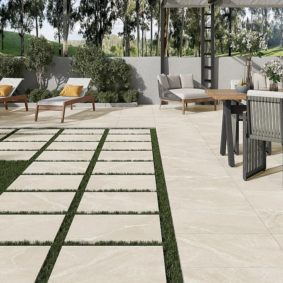 Concept Mosaïque Dalle sur plots BODO BEIGE 60x60x2 cm effet pierre antidérapant R11
