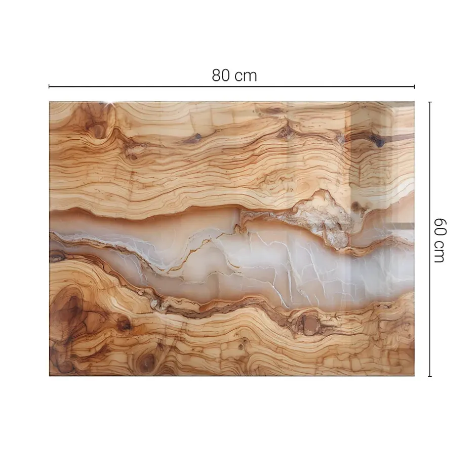 Wallfluent Dessus de table en verre trempé 80x60 cm Bois naturel avec résine