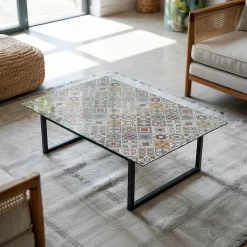 Dessus de table en verre trempé 80x60 cm Motif mosaïque avec ornements-Wallfluent Outlet