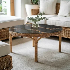 Dessus de table en verre trempé fi60 cm Motif marbré avec veines-Wallfluent Clearance