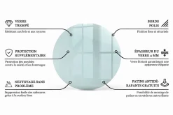 Wallfluent Dessus de table en verre trempé fi90 cm Transparent