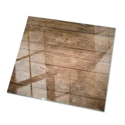 Dessus de table en verre trempé 60x60 cm Structure de planches en bois-Wallfluent Online