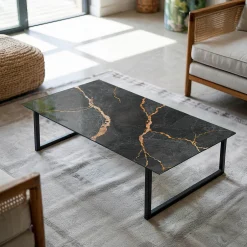 Wallfluent Dessus de table en verre trempé 140x70 cm Motif marbré avec veines