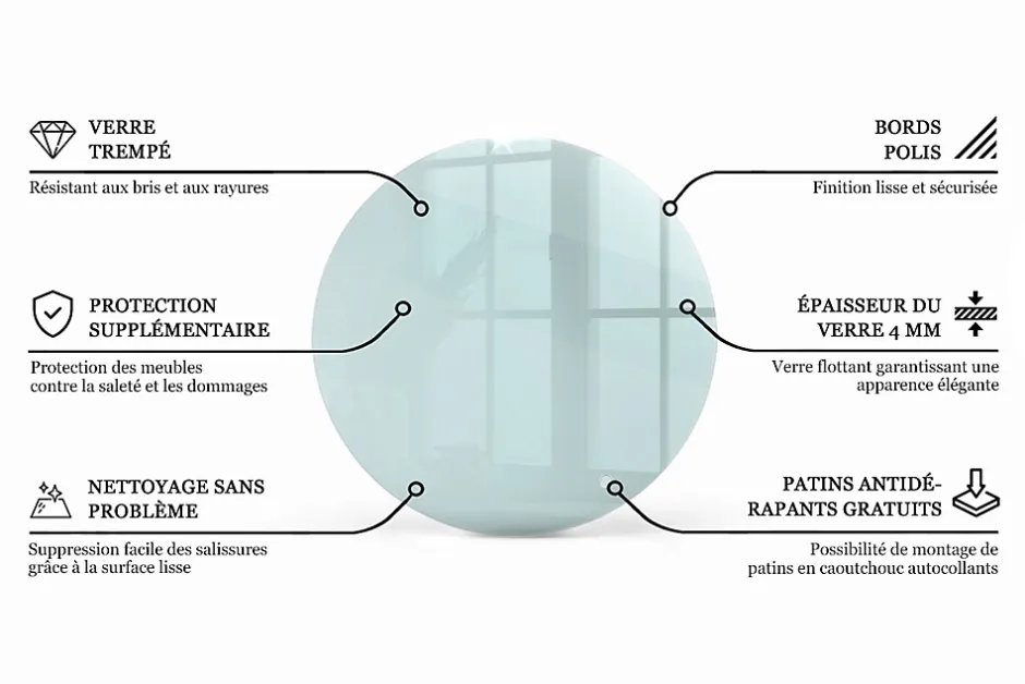 Dessus de table en verre trempé fi100 cm Transparent-Wallfluent