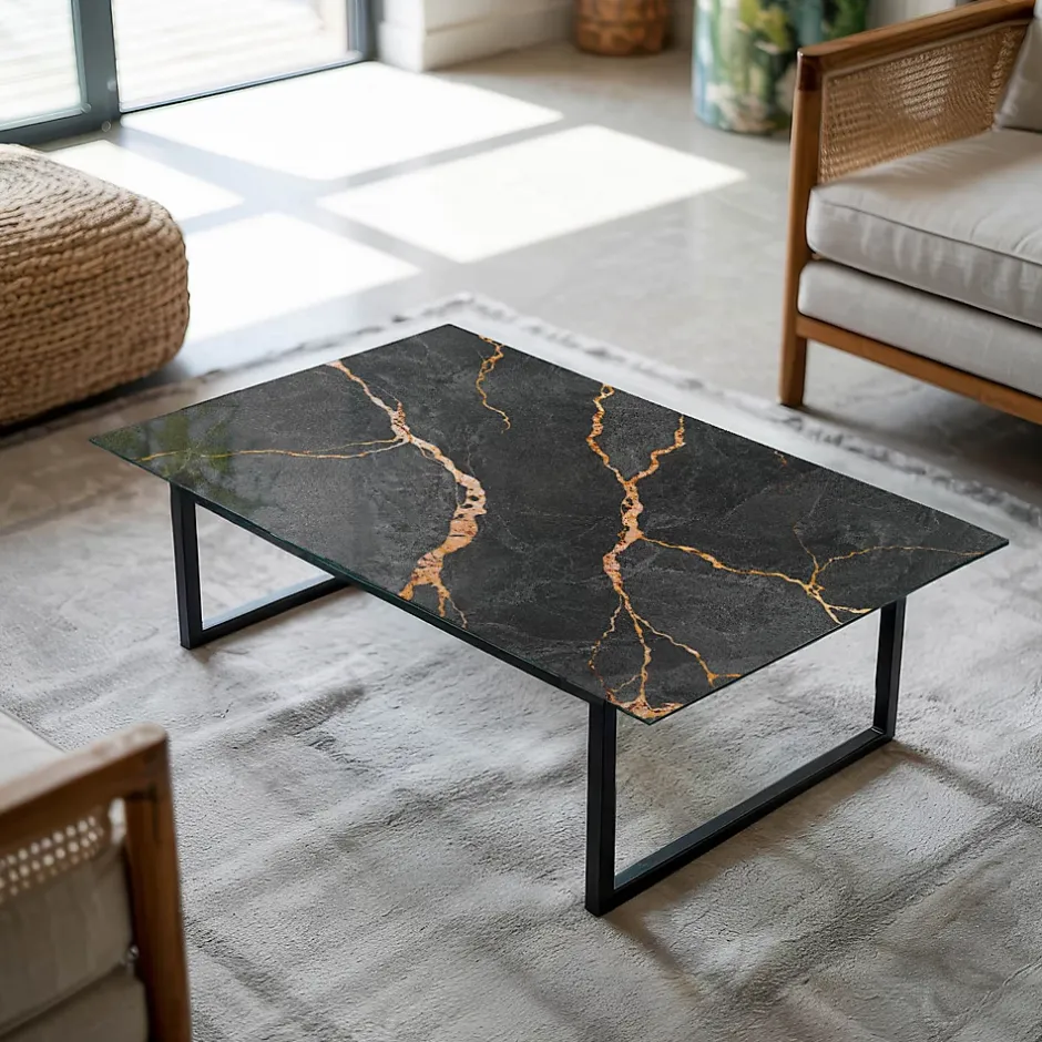 Dessus de table en verre trempé 120x80 cm Motif marbré avec veines-Wallfluent