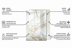 Dessus de table en verre trempé 120x80 cm Motif marbré avec veines-Wallfluent