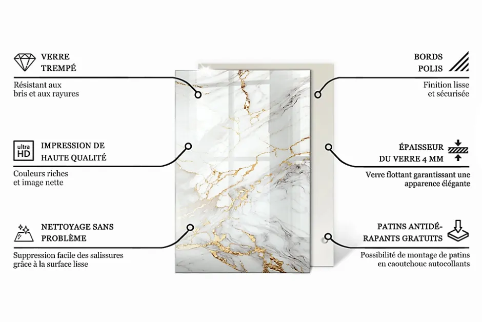 Dessus de table en verre trempé 120x80 cm Motif marbré avec veines-Wallfluent