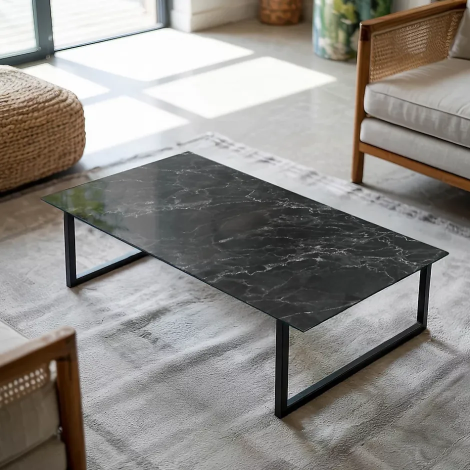 Wallfluent Dessus de table en verre trempé 140x70 cm Motif de marbre veiné