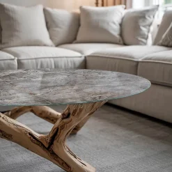 Wallfluent Dessus de table en verre trempé fi50 cm Motif naturel de marbre