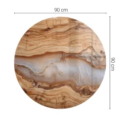Dessus de table en verre trempé fi90 cm Bois naturel avec résine-Wallfluent