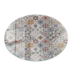 Wallfluent Dessus de table en verre trempé fi100 cm Motif mosaïque avec ornements