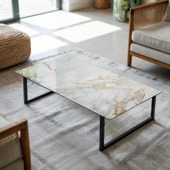 Wallfluent Dessus de table en verre trempé 140x70 cm Marbre élégant avec veines