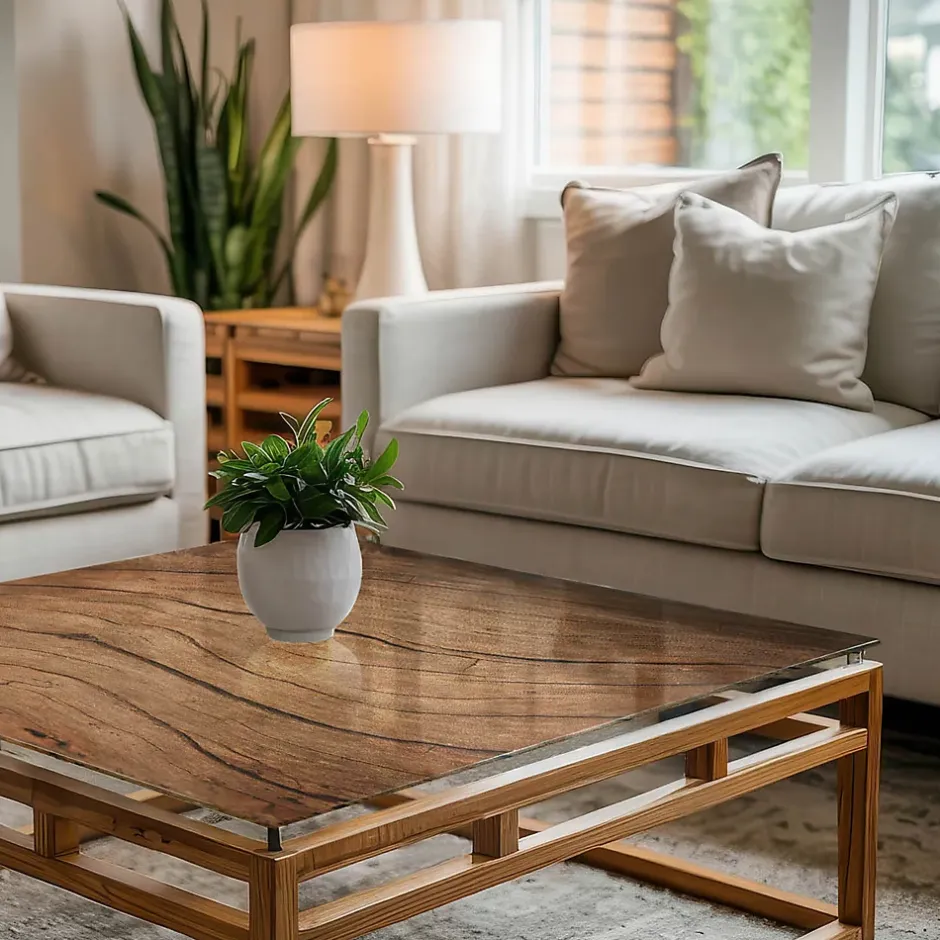 Wallfluent Dessus de table en verre trempé 60x60 cm Motif bois