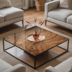 Wallfluent Dessus de table en verre trempé 60x60 cm Motif bois