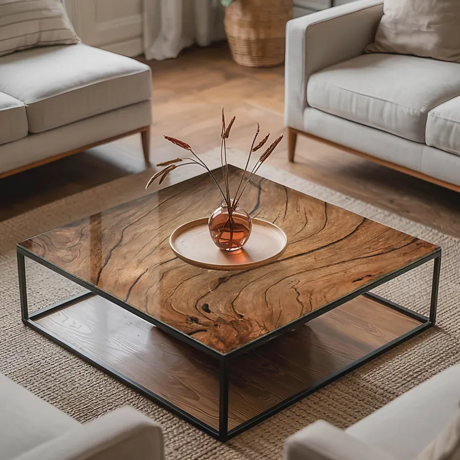 Wallfluent Dessus de table en verre trempé 60x60 cm Motif bois