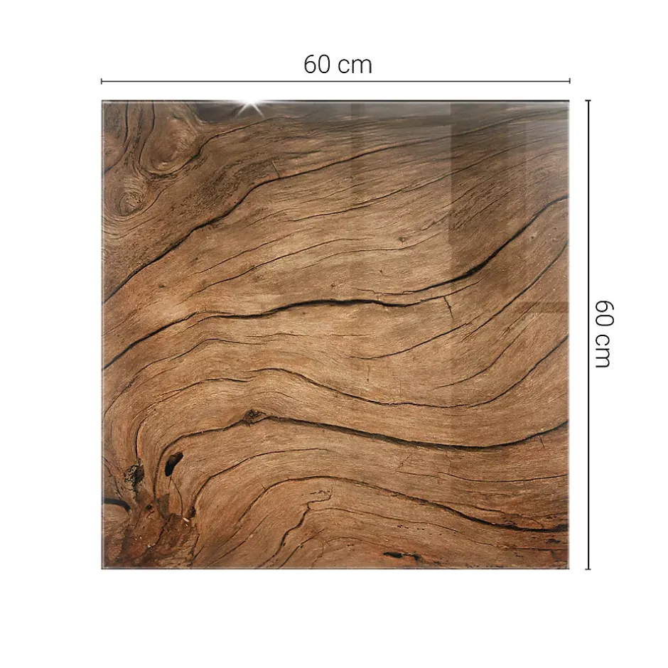 Wallfluent Dessus de table en verre trempé 60x60 cm Motif bois