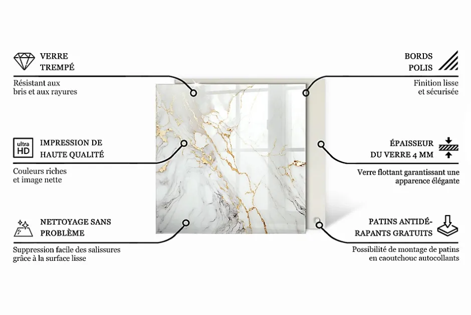 Wallfluent Dessus de table en verre trempé 60x60 cm Motif bois