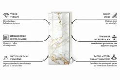 Dessus de table en verre trempé 125x50 cm Couleur blanche lisse-Wallfluent Hot