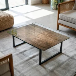 Wallfluent Dessus de table en verre trempé 80x60 cm Structure de planches en bois