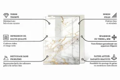 Wallfluent Dessus de table en verre trempé 80x60 cm Structure de planches en bois