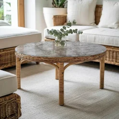 Dessus de table en verre trempé fi80 cm Motif naturel de marbre-Wallfluent Outlet