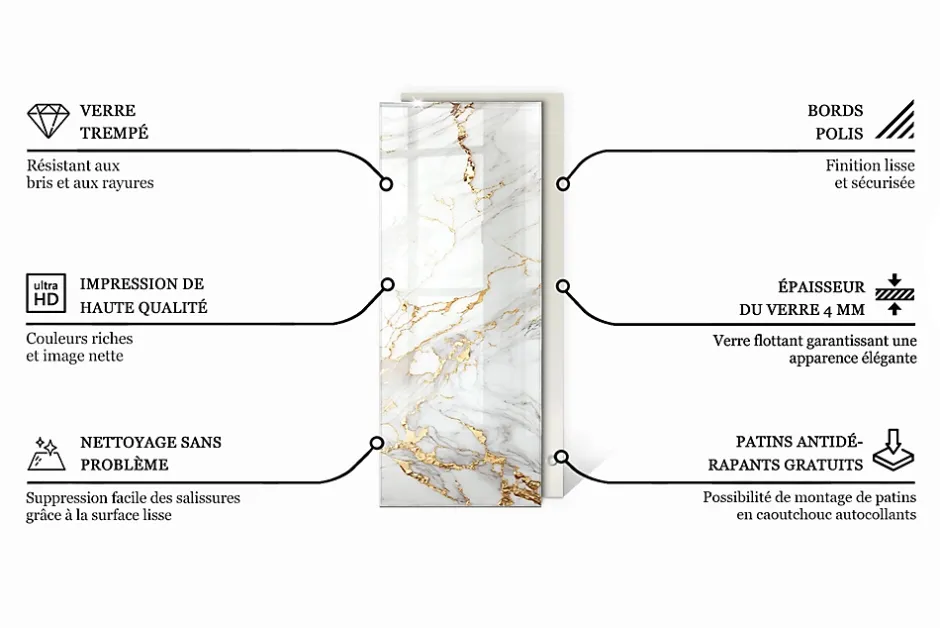 Dessus de table en verre trempé 125x50 cm Motif texturé de marbre-Wallfluent Hot