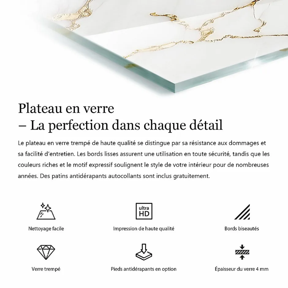 Wallfluent Dessus de table en verre trempé 120x60 cm Structure de planches en bois