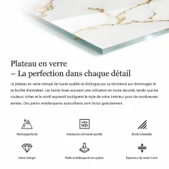 Wallfluent Dessus de table en verre trempé 140x70 cm Motif de surface en marbre