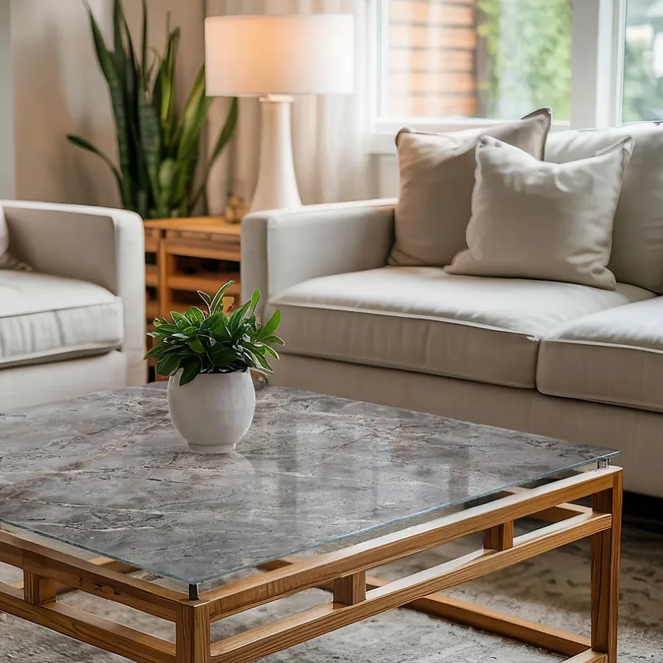 Wallfluent Dessus de table en verre trempé 50x50 cm Motif naturel de marbre