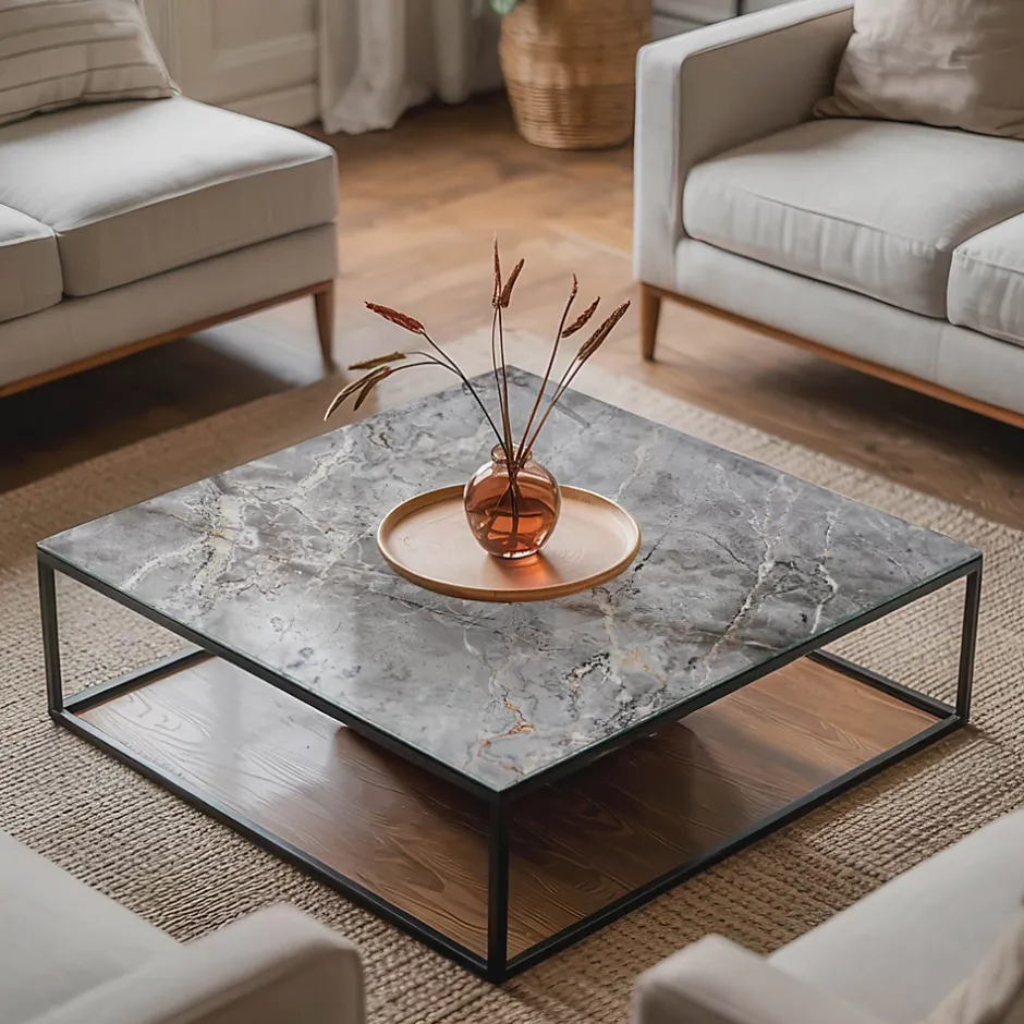 Wallfluent Dessus de table en verre trempé 50x50 cm Motif naturel de marbre