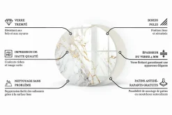 Wallfluent Dessus de table en verre trempé fi100 cm Couleur blanche lisse