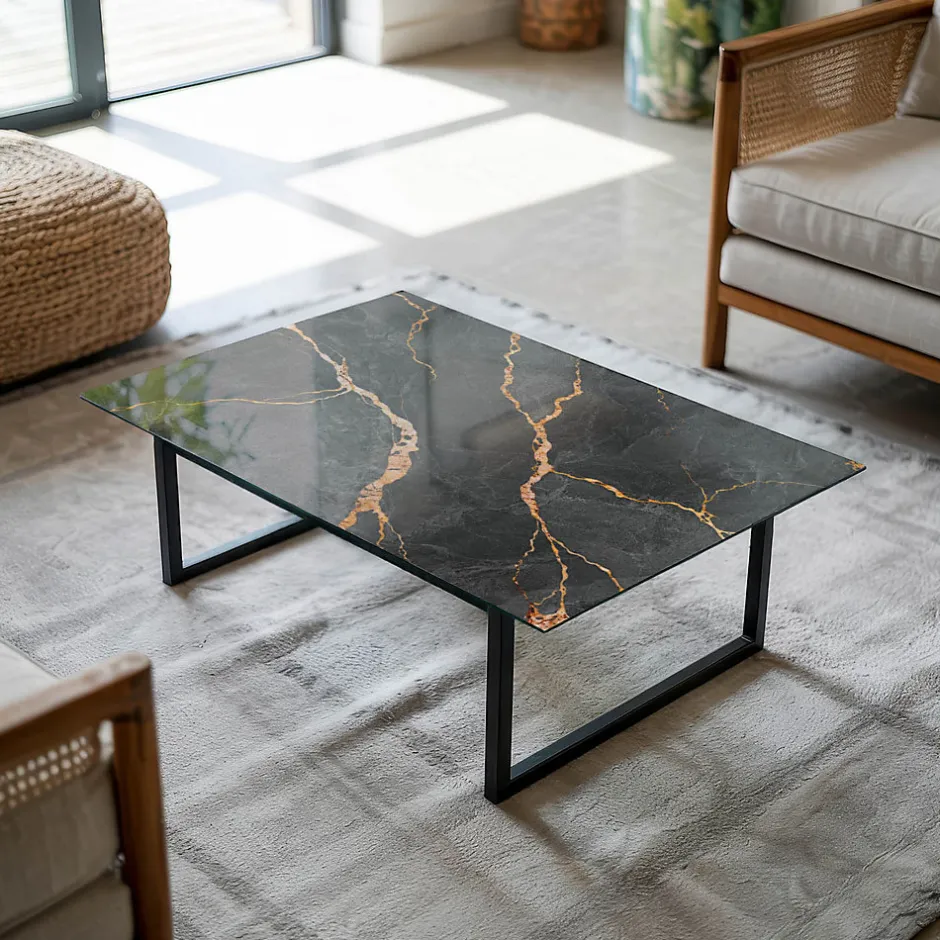 Dessus de table en verre trempé 80x60 cm Motif marbré avec veines-Wallfluent New