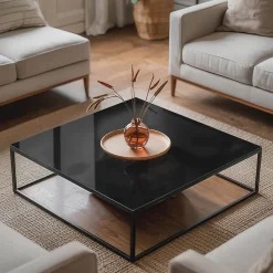 Wallfluent Dessus de table en verre trempé 60x60 cm Couleur noire lisse