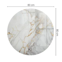 Wallfluent Dessus de table en verre trempé fi80 cm Marbre élégant avec veines