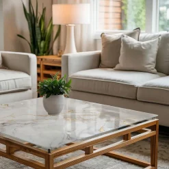 Dessus de table en verre trempé 60x60 cm Marbre élégant avec veines-Wallfluent New