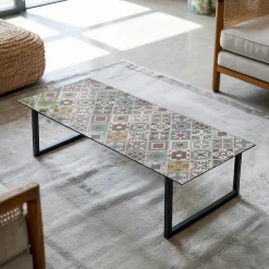 Wallfluent Dessus de table en verre trempé 125x50 cm Motif mosaïque avec ornements