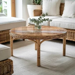 Dessus de table en verre trempé fi100 cm Bois naturel avec résine-Wallfluent Online