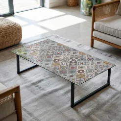 Wallfluent Dessus de table en verre trempé 140x70 cm Motif mosaïque avec ornements