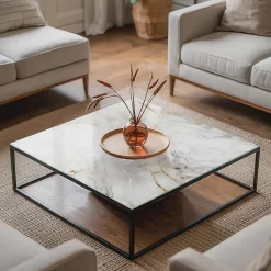 Wallfluent Dessus de table en verre trempé 50x50 cm Marbre élégant avec veines