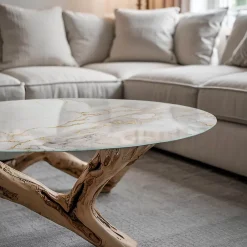 Dessus de table en verre trempé fi50 cm Marbre élégant avec veines-Wallfluent Sale