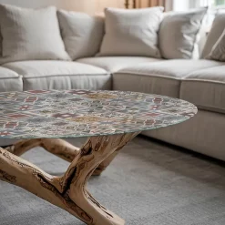 Wallfluent Dessus de table en verre trempé fi90 cm Motif mosaïque avec ornements