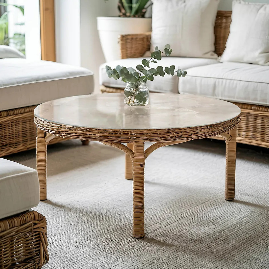 Wallfluent Dessus de table en verre trempé fi90 cm Motif texturé de marbre