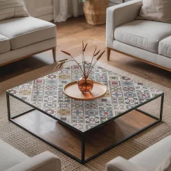 Dessus de table en verre trempé 60x60 cm Motif mosaïque avec ornements-Wallfluent Clearance