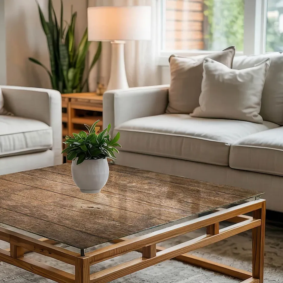 Dessus de table en verre trempé 50x50 cm Structure de planches en bois-Wallfluent Clearance