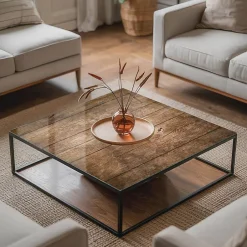 Dessus de table en verre trempé 50x50 cm Structure de planches en bois-Wallfluent Clearance