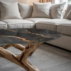 Dessus de table en verre trempé fi50 cm Motif marbré avec veines-Wallfluent New