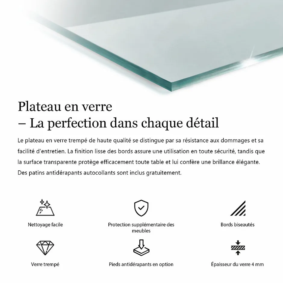 Wallfluent Dessus de table en verre trempé 120x60 cm Transparent