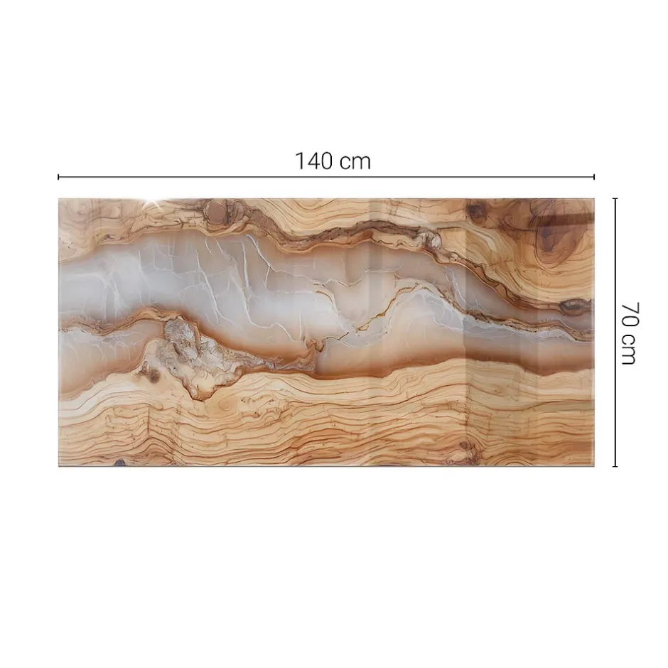 Wallfluent Dessus de table en verre trempé 140x70 cm Bois naturel avec résine