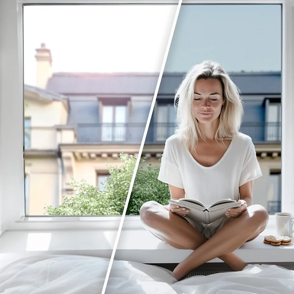 DIMEXACT - Brise vue pour fenêtre à grand vitrage vis-à-vis lointain - alu clair - 152 cm x 0.5 m - en Rouleau-