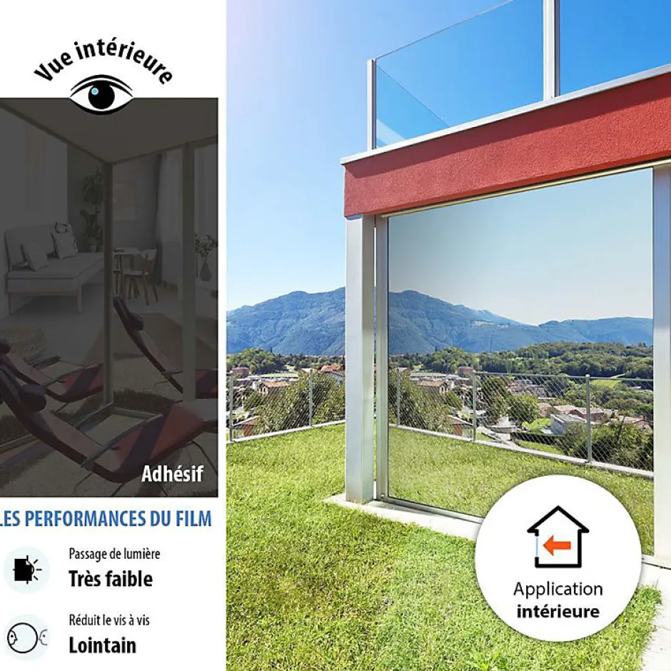 DIMEXACT - Film miroir total des 2 côtés vis-à-vis proche et lointain - argent - 75 cm x 0.5 m - en Rouleau- Best